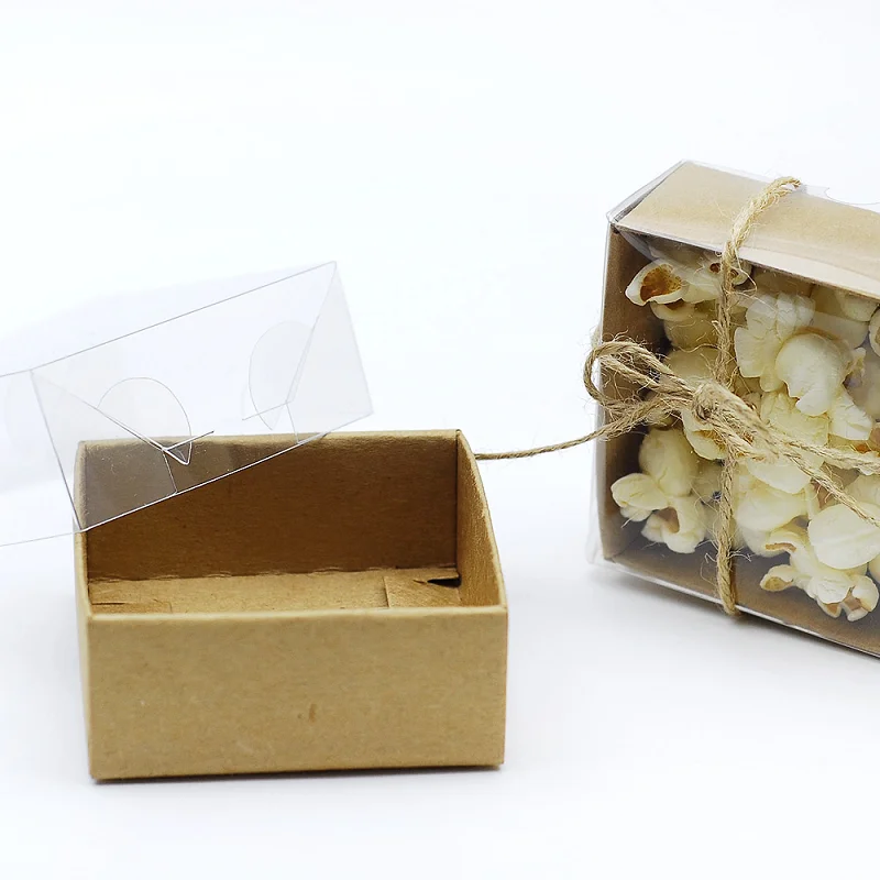 White, Kraft, Gold Gift box with transparent lid Christmas Cookie Candy party wedding packing carton 10x10x3, 8x8x3 cm 7x7