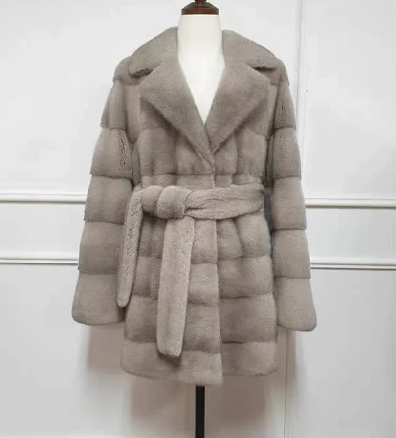 Extravagante Rani Mink Fur Coat para Mulheres, Casacos de Pele Natural, Feminino Quente Grosso Longo Jaquetas de Couro Genuíno, Casaco destacável para senhoras