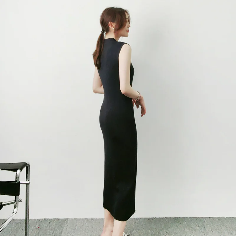 sleeveless knit long dress women wool vest dresses black maxi summer clothes womens clothing outfits sexy silk elegant woman new