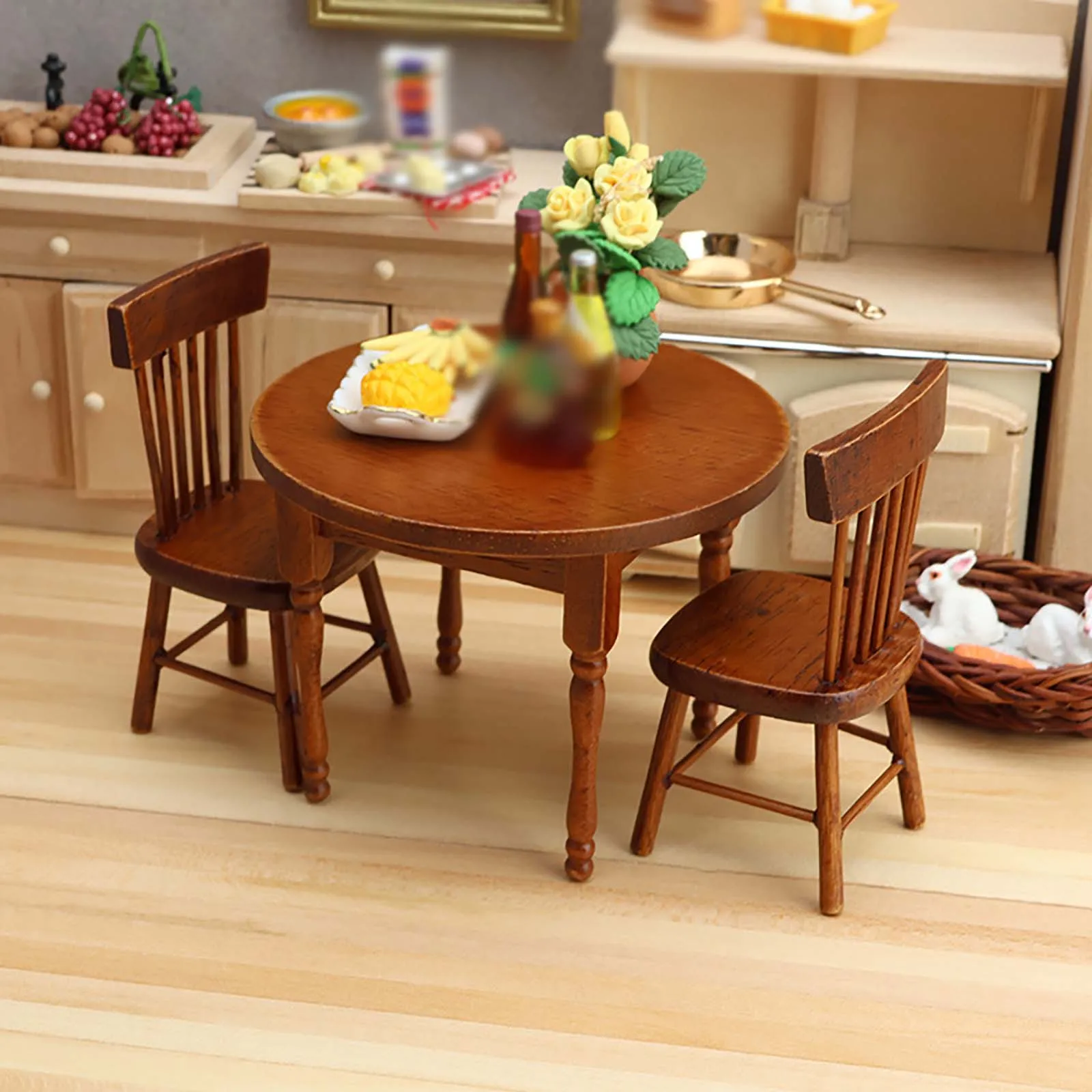 

1/12 Miniature Items Dollhouse Furniture Set Round Table Artificial Mini Dining Table Scene Doll Accessories 3x Miniature Props