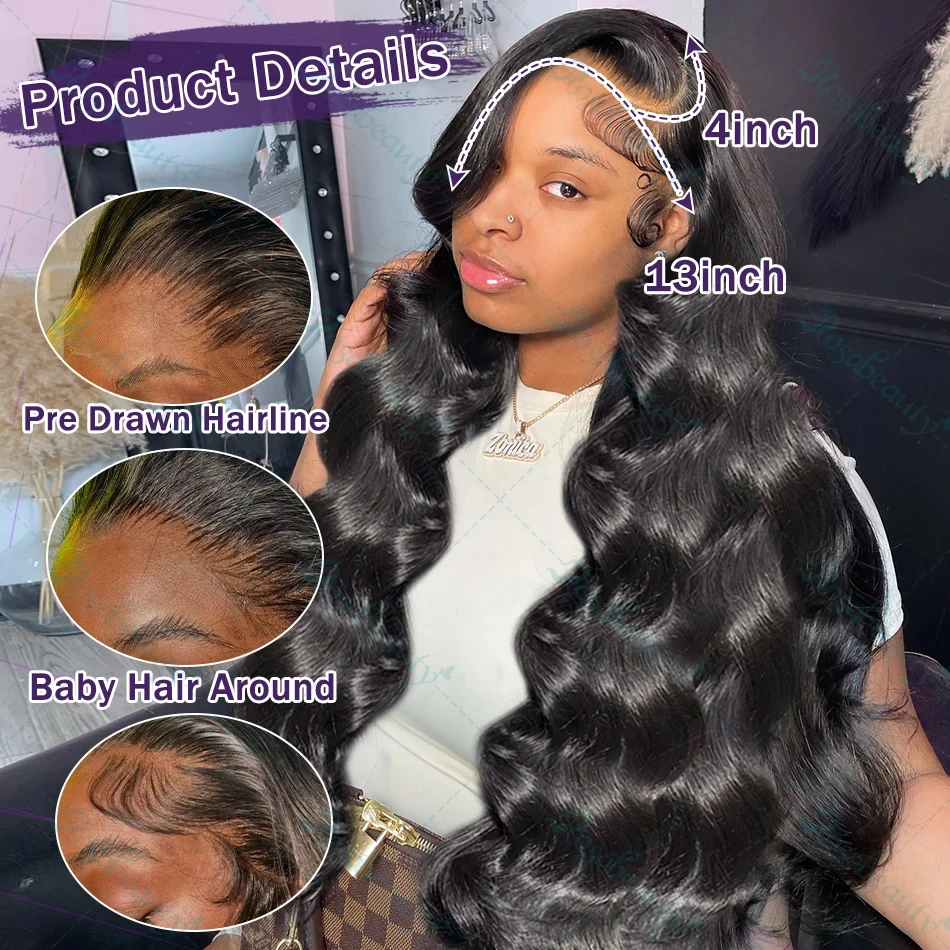 200% الكثافة 13x6 Hd الدانتيل الباروكة الأمامية شعر الإنسان 13x4 الجسم موجة خصلات الشعر المستعار الإنسان للنساء 30 40 بوصة الدانتيل الجبهة باروكة من شعر طبيعي