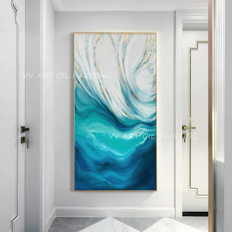 

High Quality Ocean Blue New Design 100% Hand Painted Oil Paintings Wall Pictures Art Living Room Home Decor Frameless