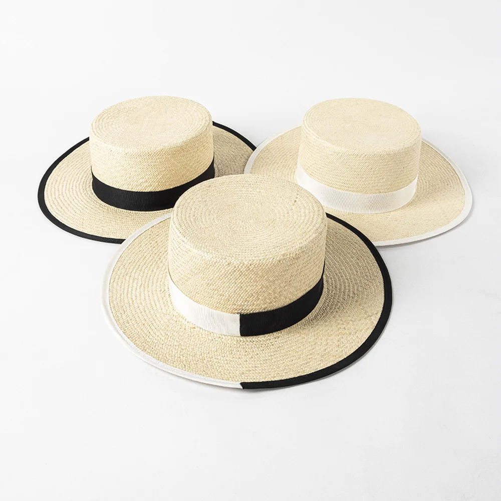 Fedora Hats for Men Women Natural Panama Straw Sun Hats White Black Band Summer Hat Wide Brim Beach Boater Hats Flat Church Hat