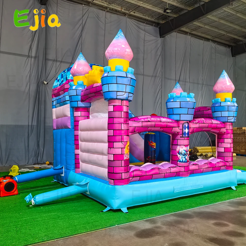 Komersial Warna-warni Putri Gadis Tema Rumah Bouncing Tiup Trampolin Combo Jumping Castle Combo Slide House Untuk Pesta