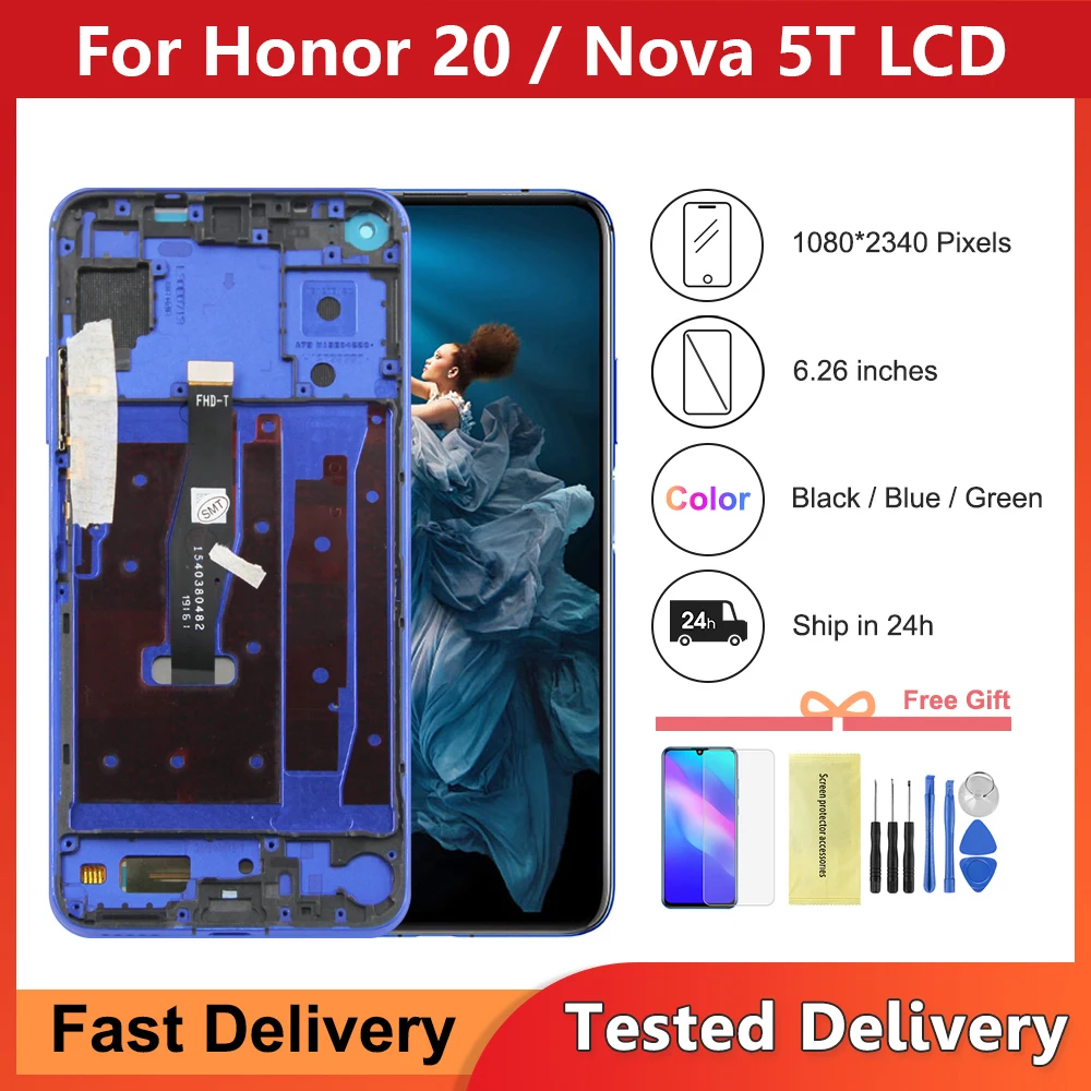 6.26'' For Huawei Nova 5T LCD YAL-L21 Display Replacement For Honor 20 Honor20 Touch Screen Digitizer Assembly With Frame