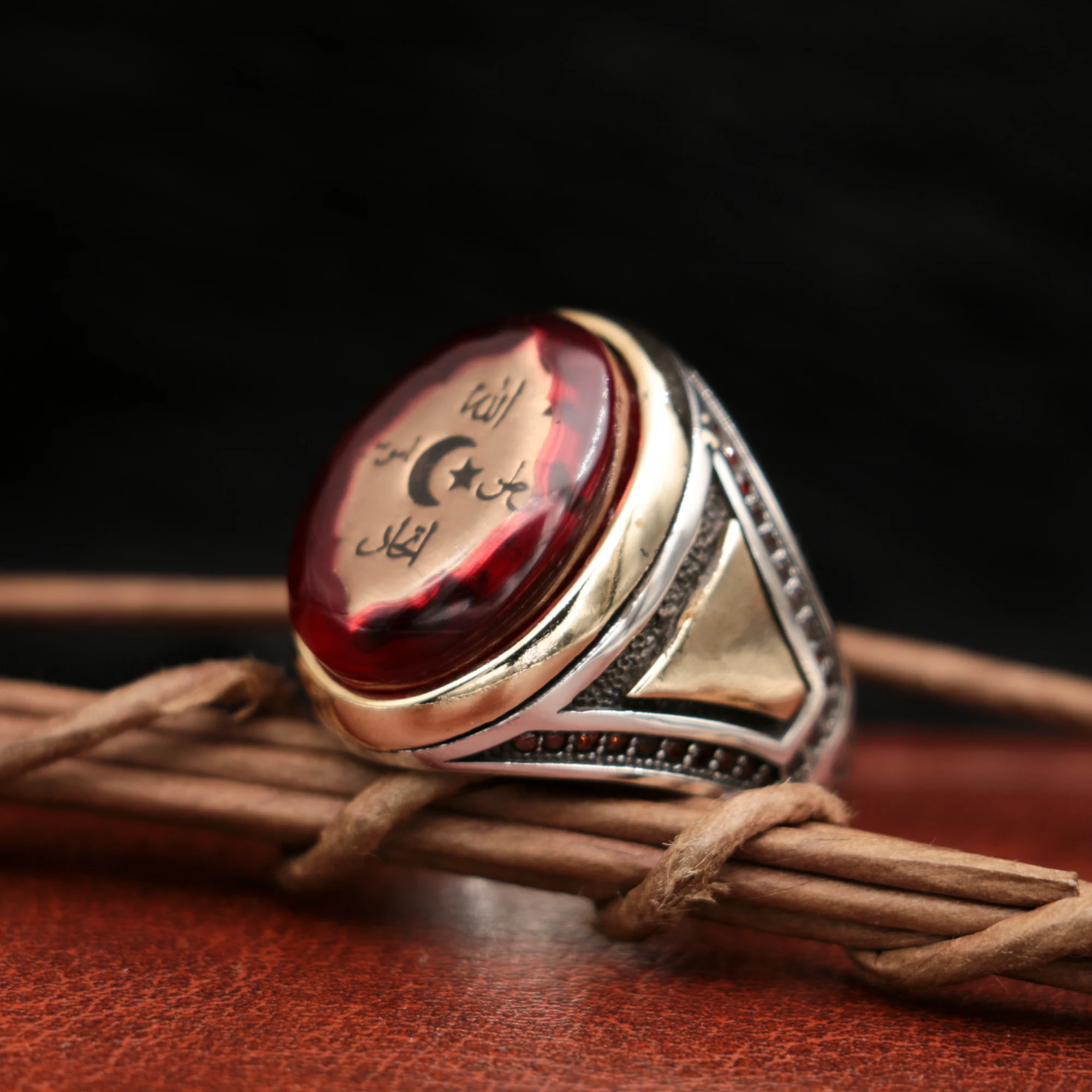 925 Silver Men Ring, Ottoman/Turkish Historical Flag Allah, Vatan, Ittihad and Namus, Islamic Turkish Men's Jewelry