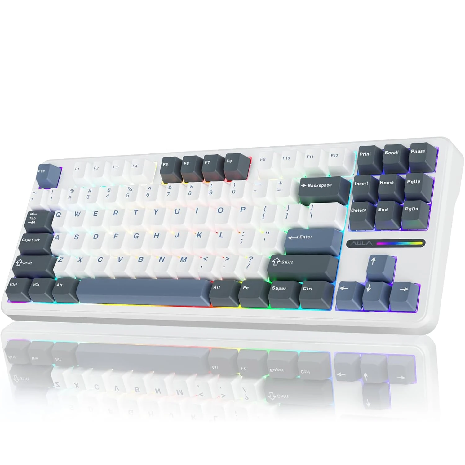 Tastiera meccanica da gaming AULA F87 Pro, 87 tasti, tri-modalità (2,4 GHz/Bluetooth/USB-C), illuminazione RGB, tasti in PBT, sistema di montaggio a guarnizione, sistema di smorzamento acustico a 5