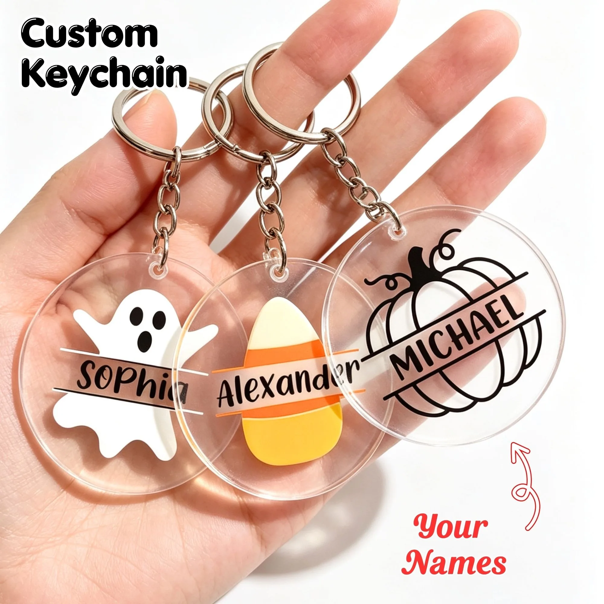 Personalized Ghost Acrylic Keychain, Halloween Party Gift, Cute And Spooky Decoration, Custom Name Keyring, Perfect For Backpack