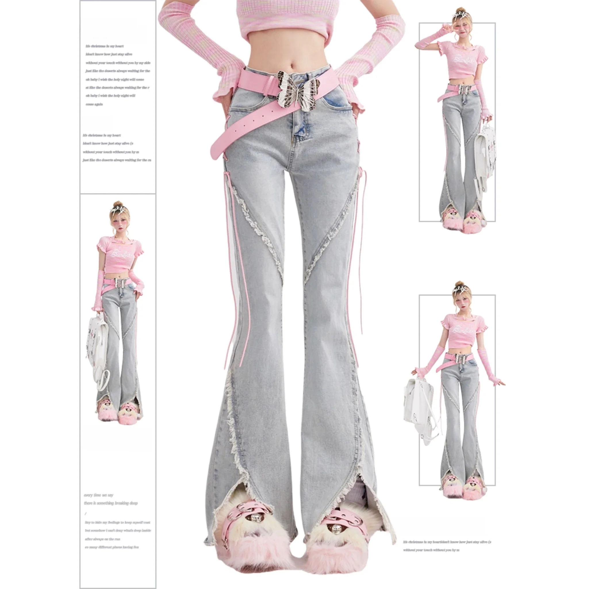 Harajuku Streetwear moda Retro damskie dżinsy z wysokim stanem widelec z szerokimi nogawkami proste spodnie luźny dżins workowate spodnie Y2K — zdjęcie 2