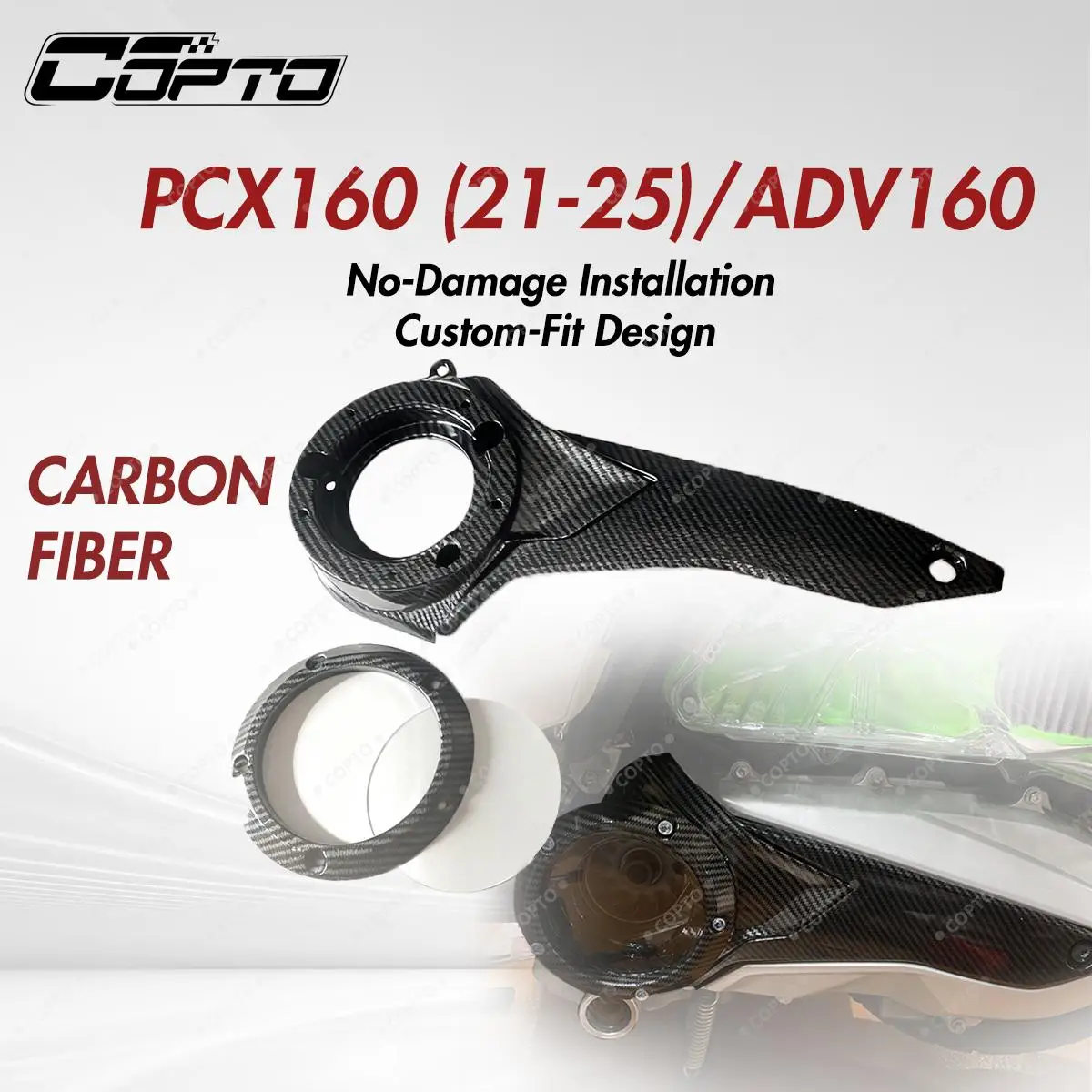 Carbon Fiber Pulley CVT Cover for PCX160 ADV160 2021-2025, Clear Window, Easy Install, Dust/Water Protection