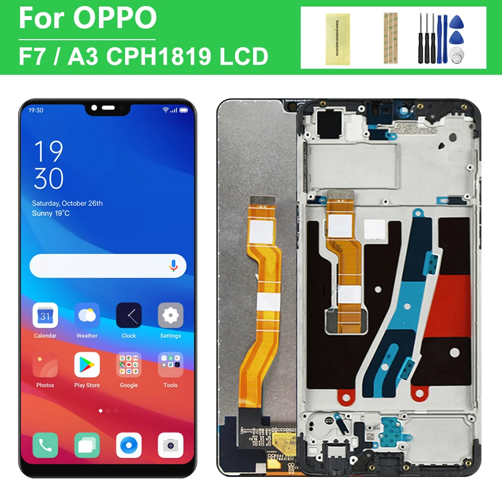 6.23\'\' For OPPO F7 LCD CPH1819 Display Touch Screen Digitizer Assembly Replacement For OPPO A3 PADM00 LCD With Frame