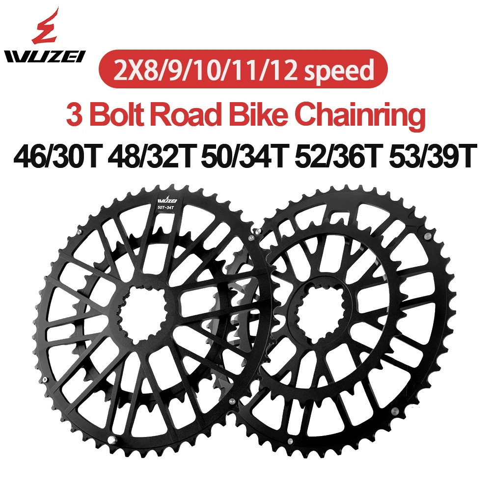 

WUZEI 3 Bolt 2X8/9/10/11/12S 46/30T 48/32T 50/34T 52/36T 53/39T Road Bike Chainring 2X11/12V Folding Gravel Chainwheel Crown
