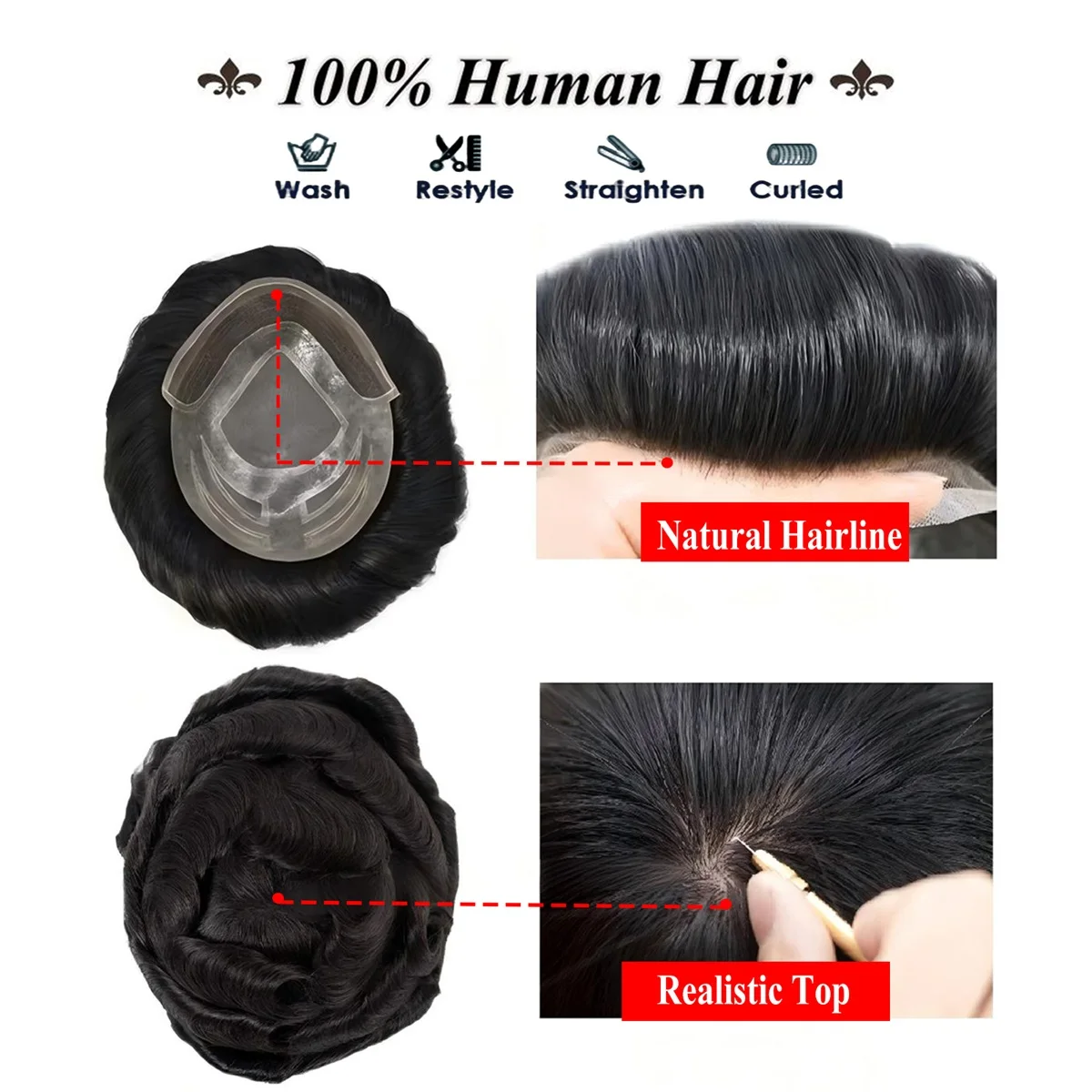 Men's Versatile Hair Replacement System, Durable Toupee
