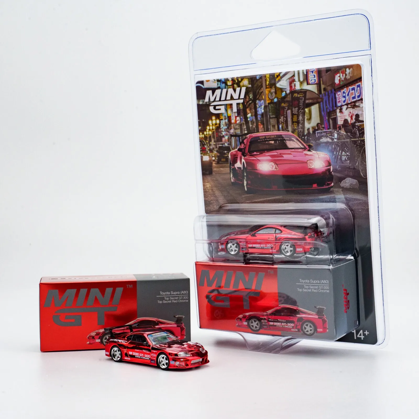 

MINI GT 1:64 Toyota Supra A80 GT-300 Metallic Red Die-cast Model Car