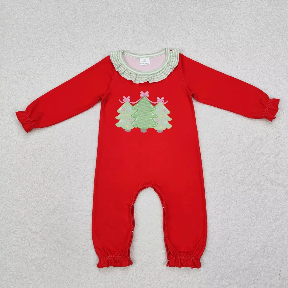

new rts baby girls christmas rompers wholesale fashion girls christmas tree print festive onesies