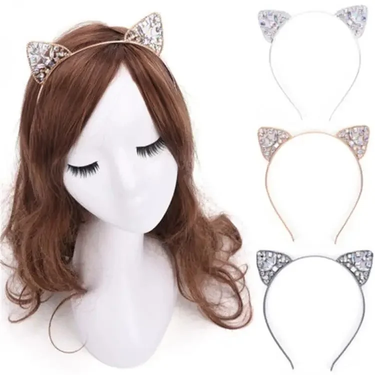 Kot uszy diadem z pałąkiem na głowę dla do włosów dla kobiet Rhinestone księżniczka Hollow opaska do włosów kocie uszy Bezel akcesoria do włosów — zdjęcie 2