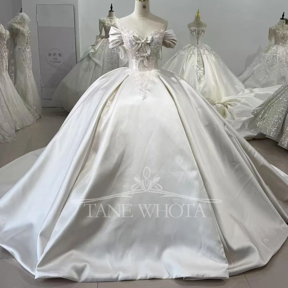 Robe Mariage Femme 3 Wear Bow Sweetheart Lace Up Ball Gown Satin Wedding Dress With Lace Jacket
