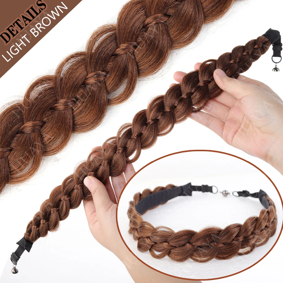 Synthetic Braided Hair Headband for Women Adjustable Plaited Wig Headband Twist Braid Hairpiece Daily Hair Accessories