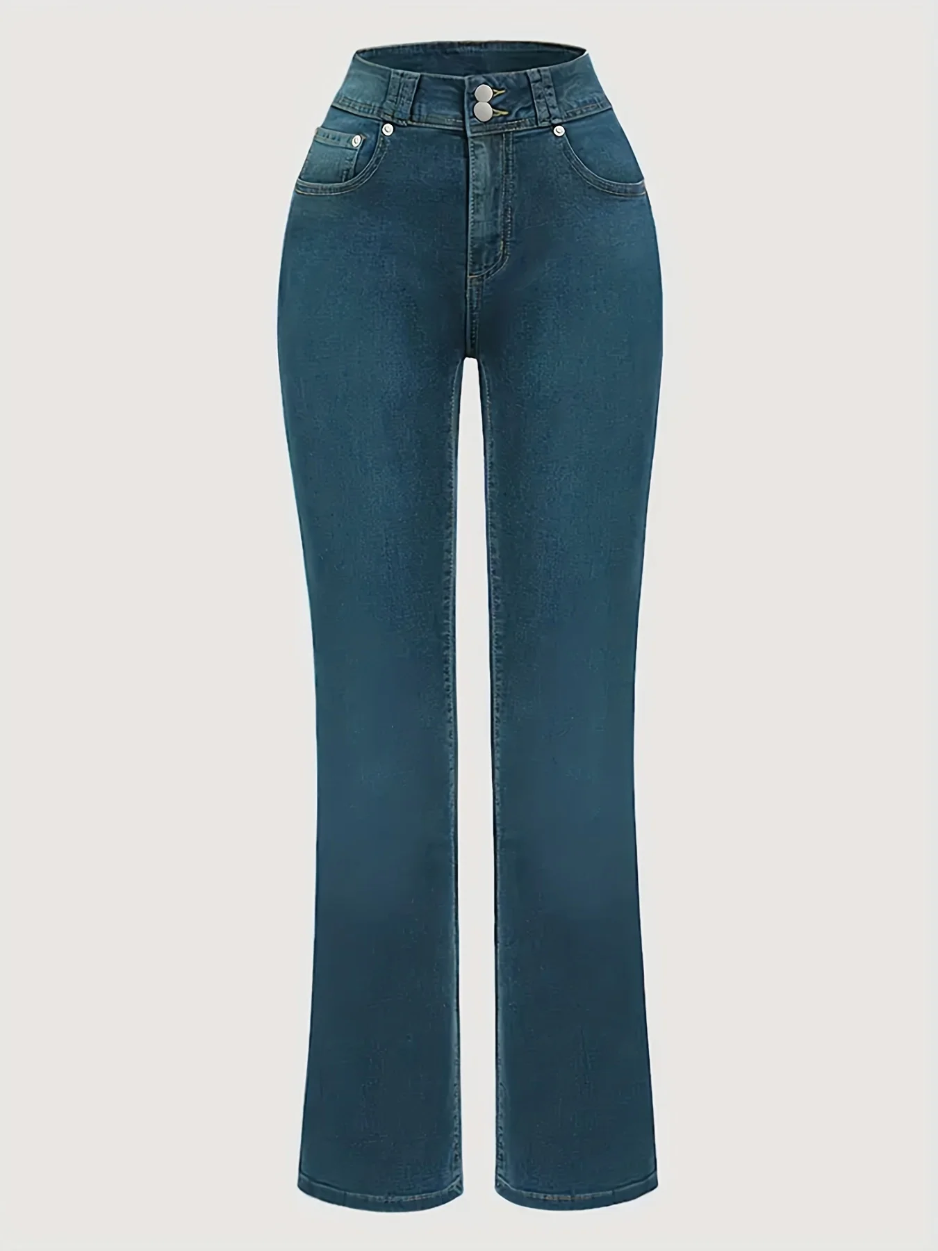Jean Bootcut extensible taille haute pour femme, pantalon décontracté en Denim délavé à Double bouton et jambe droite