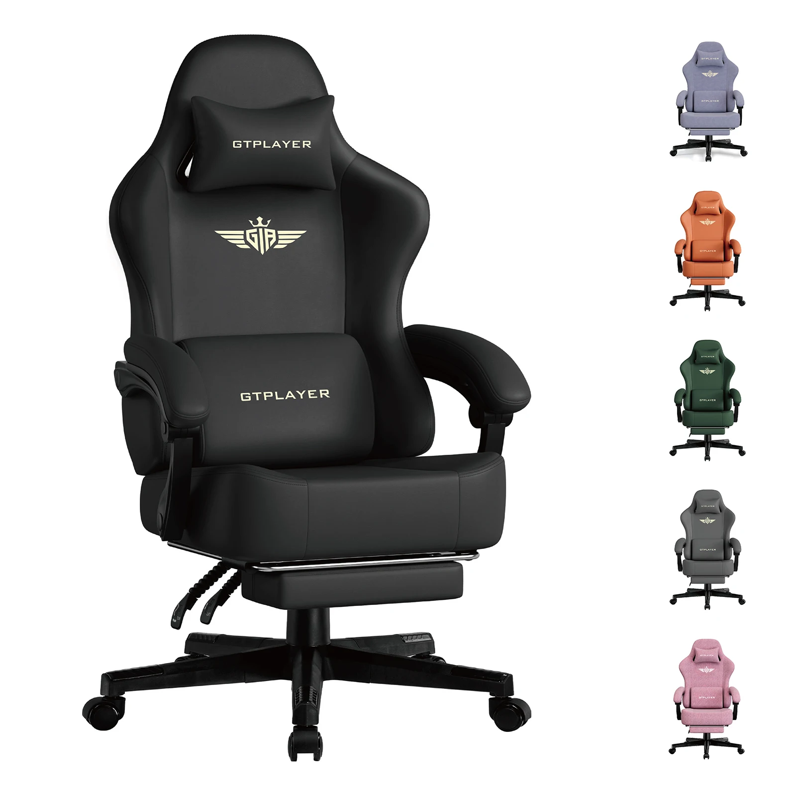 GTPLAYER Ergonomische Gamingstoel met 160° Verstelbare Rugleuning, Ademend Bureaustoel met Uittrekbare Voetsteun en Hoogwaardige Stof