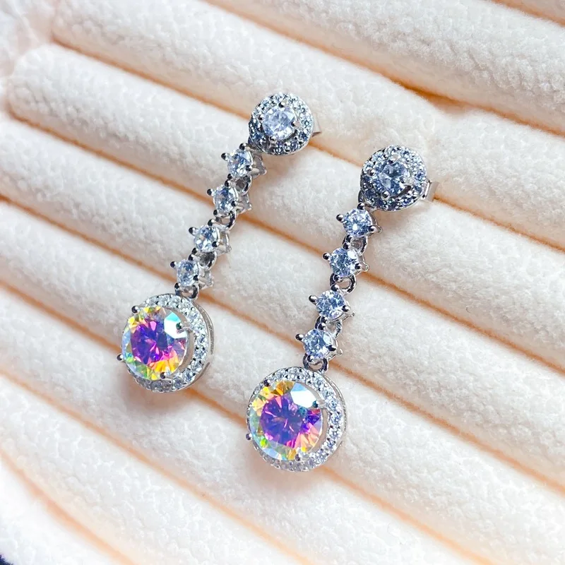 

KJJEAXCMY Boutique Jewelry Pure 1 Carat Colored Moissanite Gemstone Women's Earrings 925 Silver Inlay Gift for Girlfriend