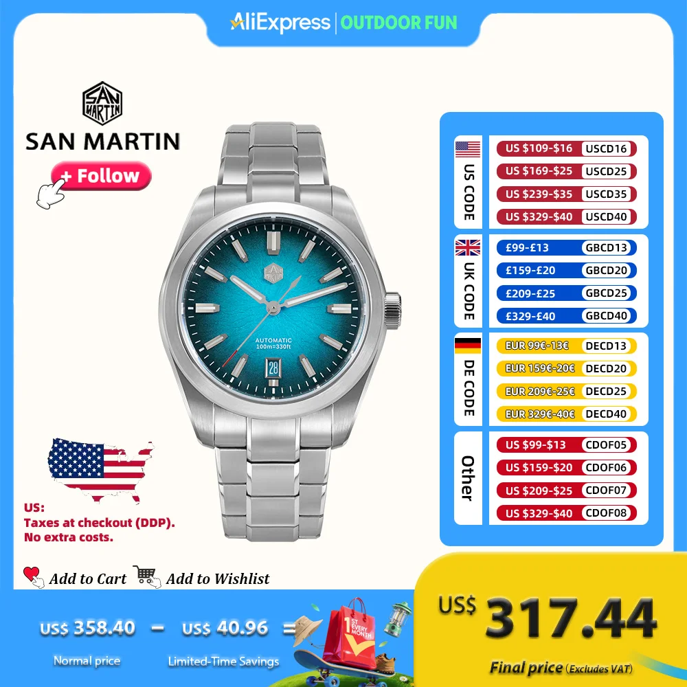 

San Martin Новые мужские часы 36 мм Miyota 9015 Китайский оригинальный дизайн JianZhan Gada Механические часы Водонепроницаемые светящиеся SN0144