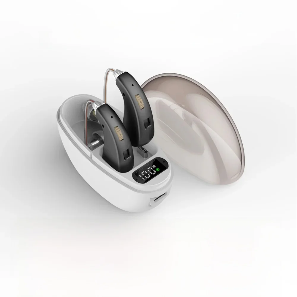 Oplaadbare mini-over-ear-hoortoestelversterker met oplaadetui Type-C Lage kosten voor ouderen van doven - afbeelding 2