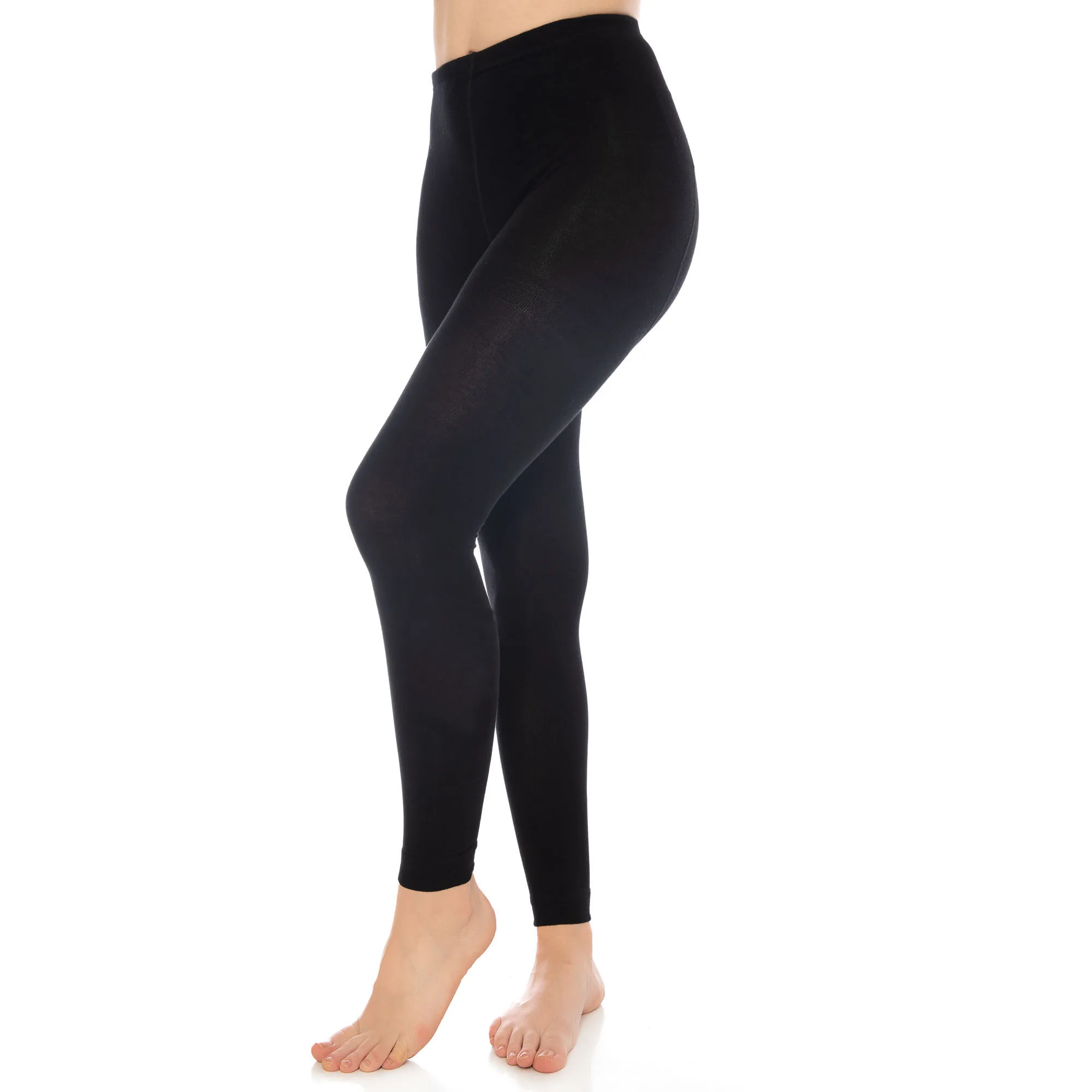 Black Thermal Leggings for Women Microfiber Soft Stretchy Full Legging