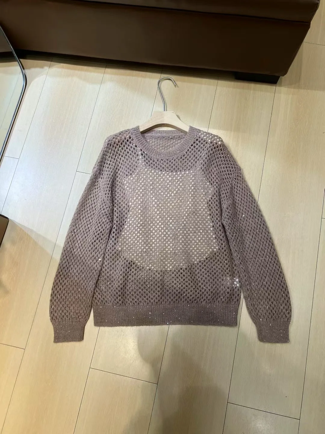

2025 autumn collection hollow knitted solid color long sleeve pullover