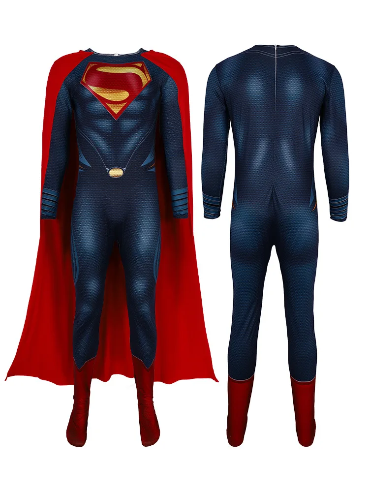 زي Disfraz Superman التأثيري للرجال البالغين، بدلة قطعة واحدة للبطل الخارق، ملابس حفلات الهالوين