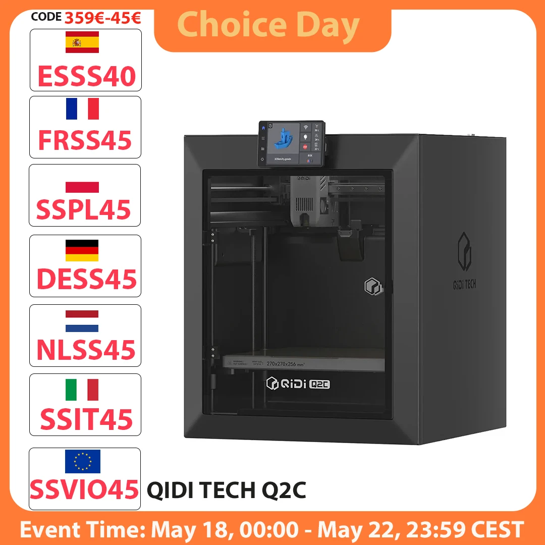 Imprimante 3D QIDI TECH Q2C Vitesse 600 mm/s 370 ° Système d'impression multi-matériaux CoreXY tout en métal avec nivellement automatique, 270×270×256mm