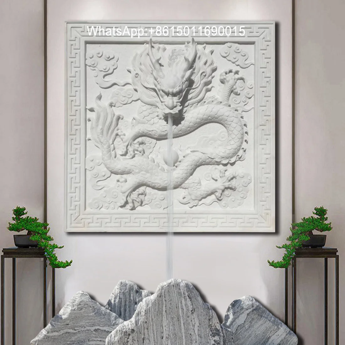 Stone Carving Dragon Spitting Water Relief Water Feature Wall Fish Pond Outlet Wall Hanging Natural Marble Bluestone Water Spray