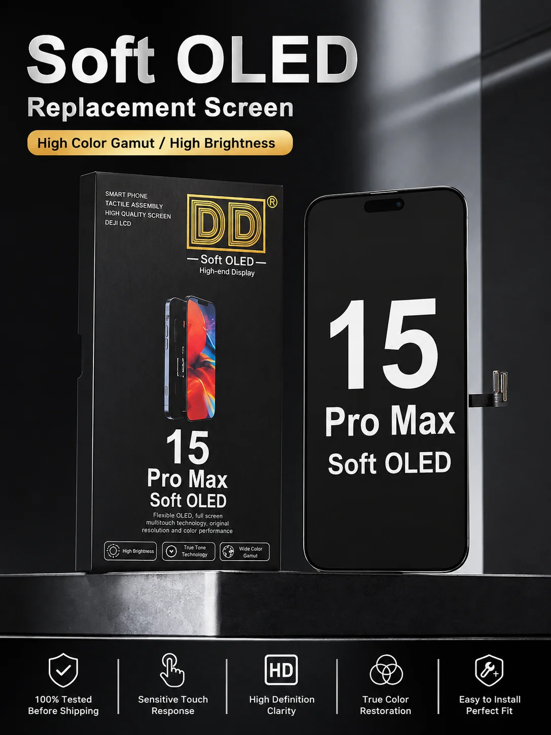 Ekran OLED o częstotliwości 120 Hz do iPhone'a 13 14 15 16 17 Pro Max Plus 17Air DD, wyświetlacz OLED z funkcją 3D Touch, zamiennik digitizera — zdjęcie produktu 7