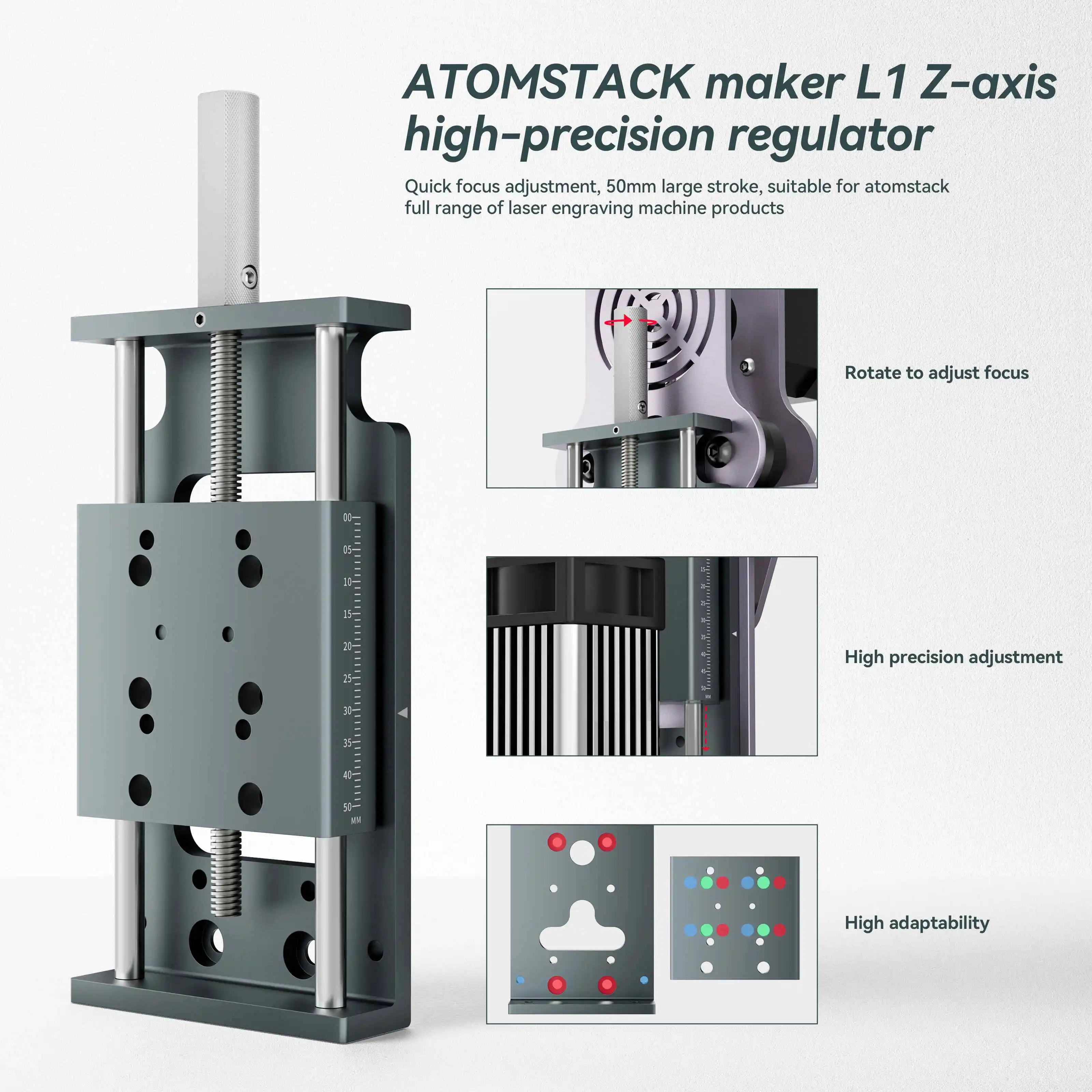 Imagem -05 - Atomstack Z-axis Ajustador de Altura para Gravador a Laser Foco Preciso Operar Facilmente Terno para A5pro X20 Pro S20 Pro A20 Pro A20 Pro