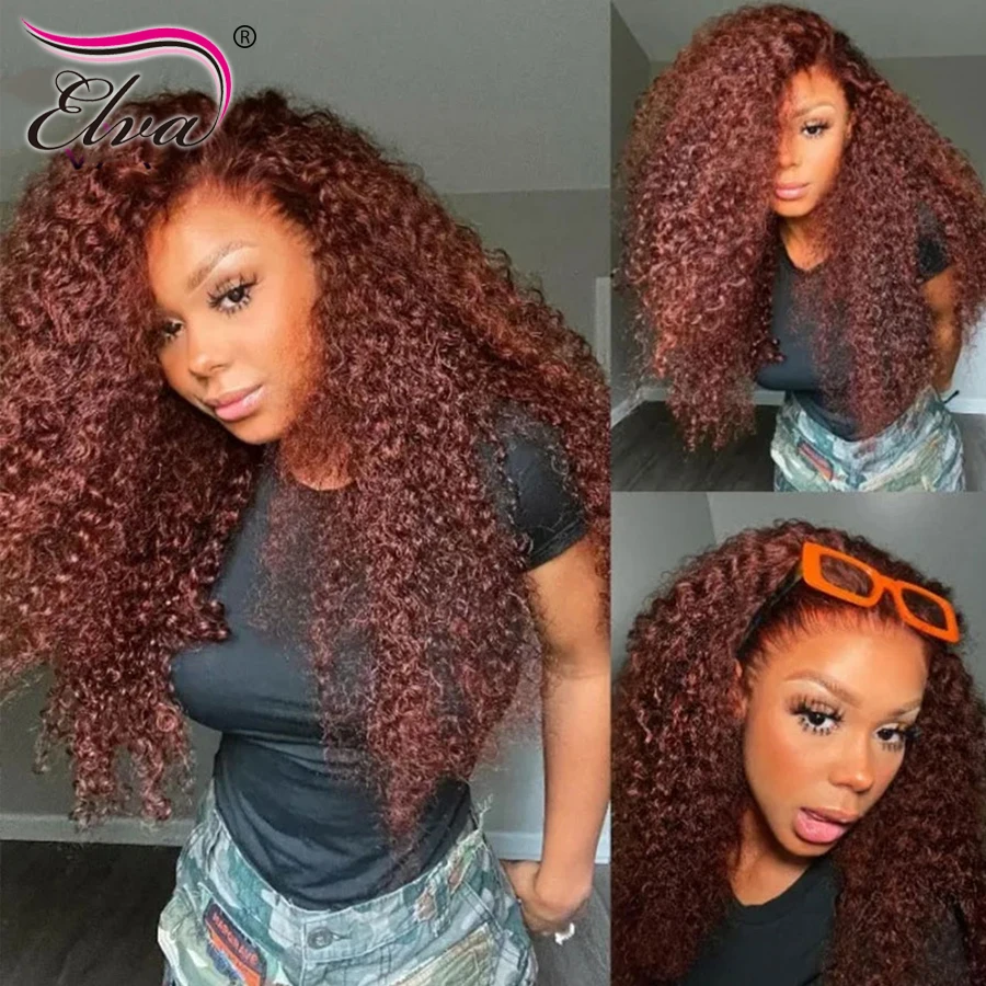 

Reddish Brown 4C Curly Hair 13x6 Lace Front Wig Human Hair 100% Virgin Human Hair Wigs Transparent 360 Lace Frontal Wig 8-28''