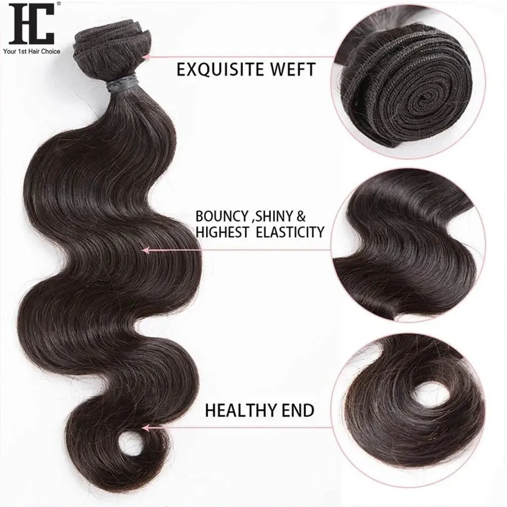 Natural Black Brazilian Body Wave Human Hair Bundles 100% Human Hair Weave Remy Hair Extensions For Women 1/3/4pcs