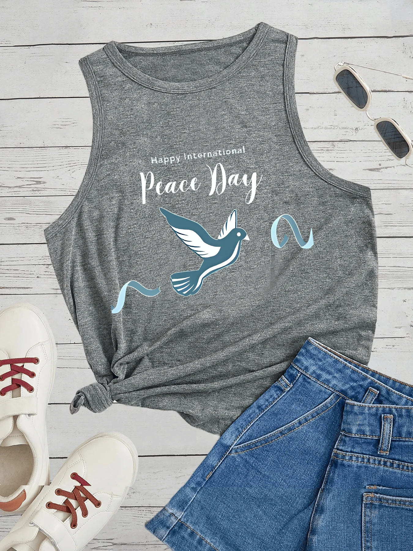 happy intornational peace Sketch Pigeon Women's Safety Tank Top Loose O Neck Sleeveless Casual Tank Top Women's Clothing