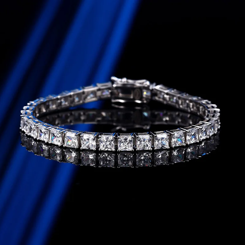 925 Sterling Silver 5mm Princess Cut Squar Shape Classic Cubic Zirconia CZ Tennis Bracelet 7 Inch Fine Jewelry