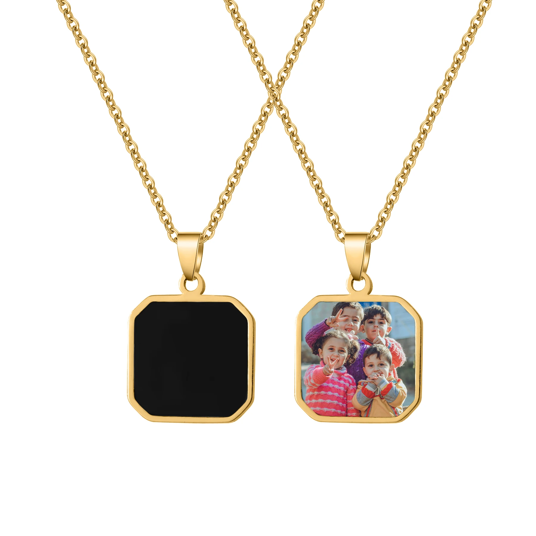 

Qitian Custom Photo Activated Necklace Thermal Imaging Magic Cubes StainlessSteel Geometric Polygon Pendant For Boy Gift Jewelry