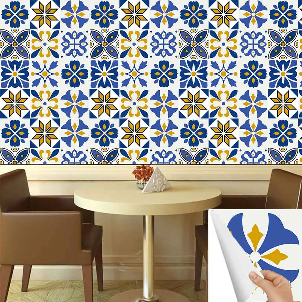 10 pcs/pack,Watercolor floral pattern PVC Self-Adhesive Tile Stickers - Waterproof, Oil-Proof, Easy to Clean for Home Decoration