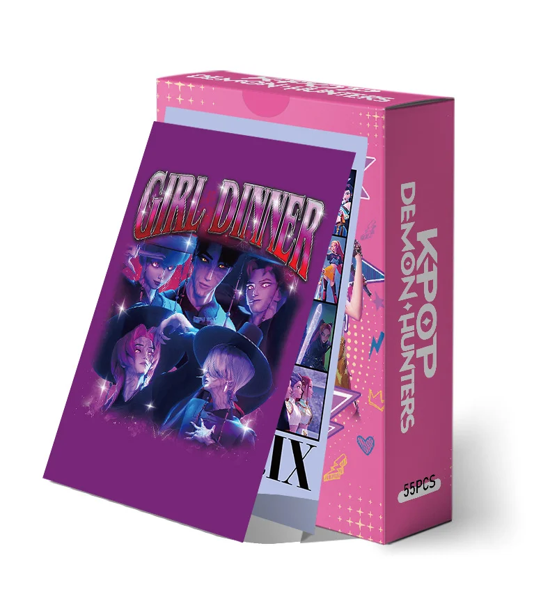 55pcs K-POP Demon Hunters Holographic Cards Set - HUNTR/X Boy Girl Group Laser Photocards, Anime Collectible Trading Game Cards,