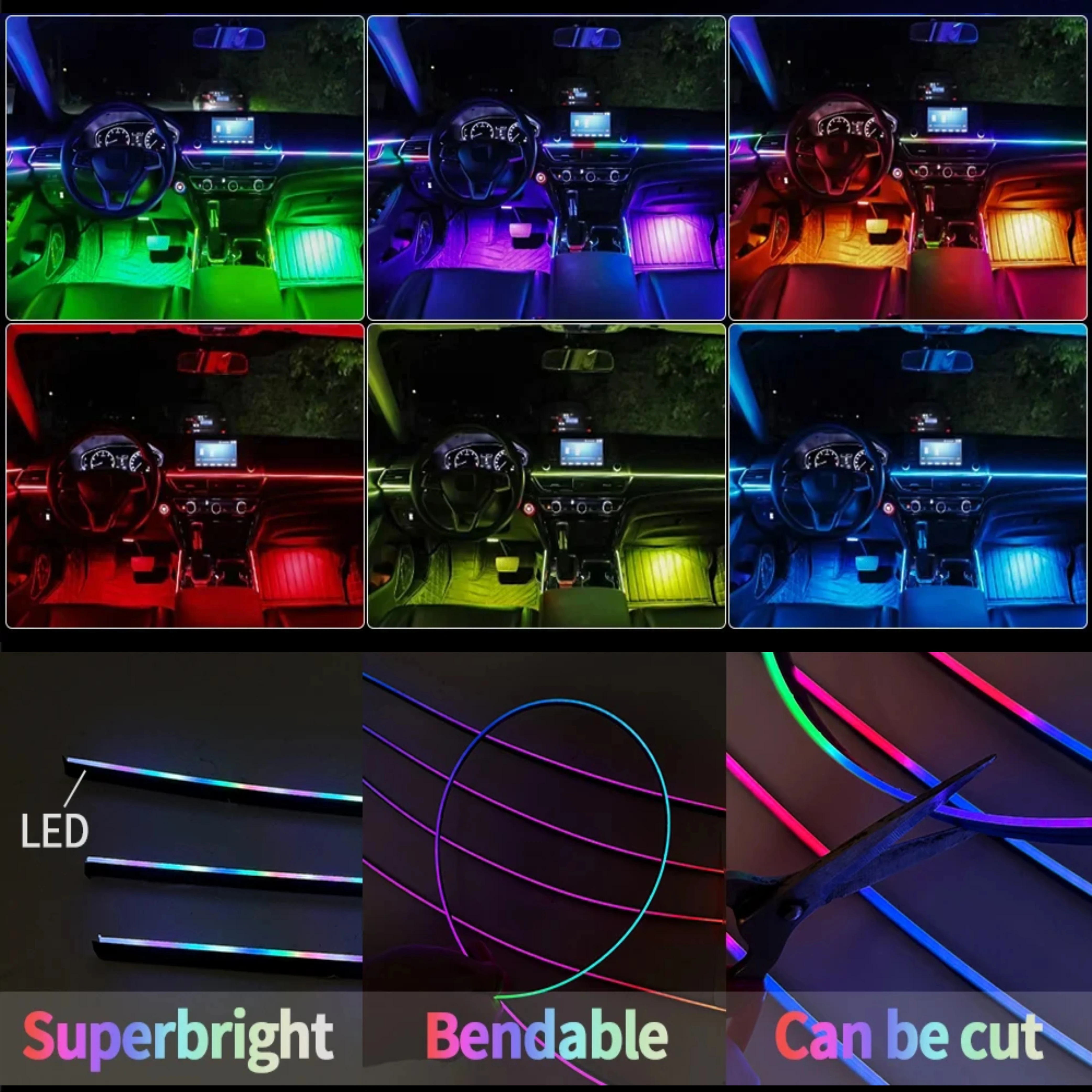 Streamer a colori Luci ambientali per auto Interfaccia USB RGB Telecomando/Controllo vocale Luce al neon per auto Kit striscia decorativa per interni