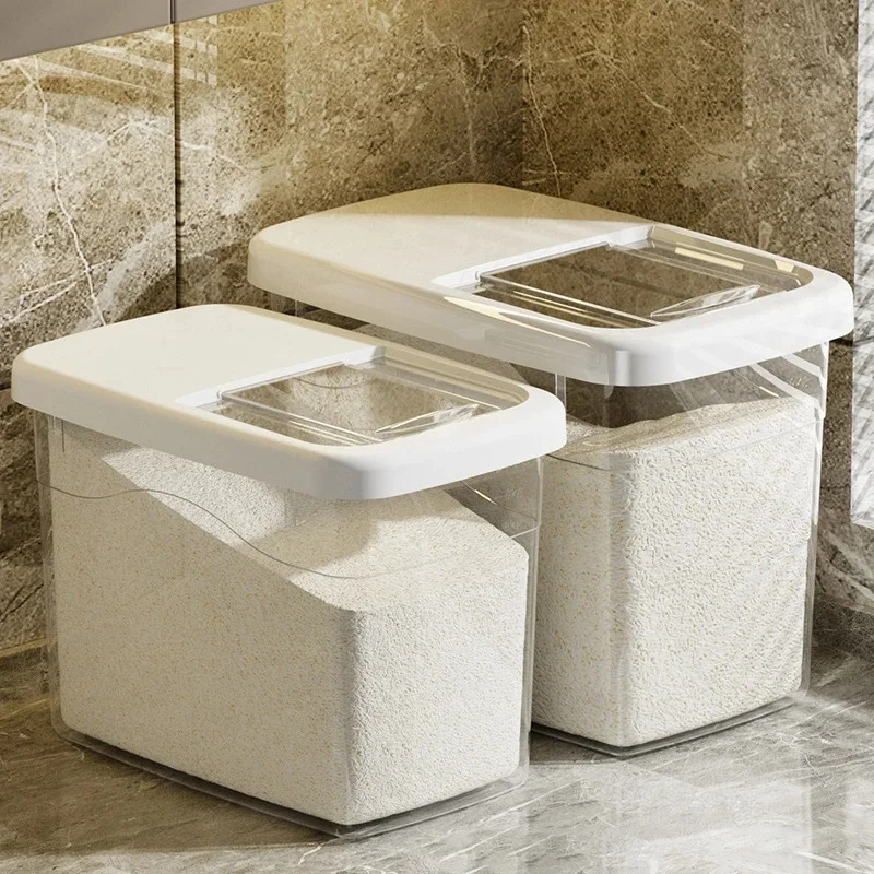 Récipient de stockage de riz domestique avec couvercle, épais, transparent, résistant à l'humidité, anti-insectes, E27, 15/20 kg