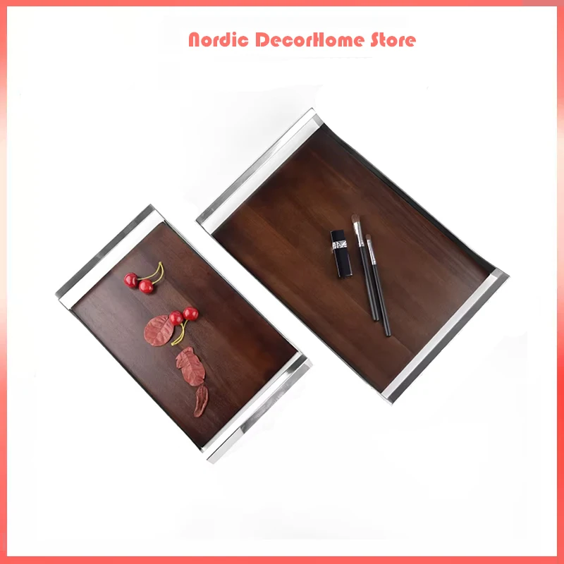

Nordic Home Decoration Stainless Steel And Wood Perfume Tray Decorative Plate Jewelry Dish Luxury Lipstick Holder Dessert Plate