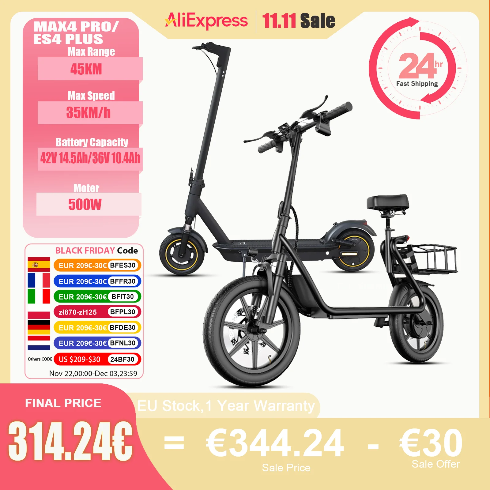 New AOVOPRO Adult Electric Scooter 10.4/14.5Ah Long Range 30-45KM Powerful Motor 450/500W up to 25-35km/h Smart Electric Scooter