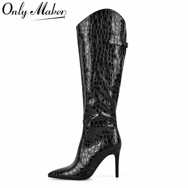 

Onlymaker Women Pointed Side Zipper Stiletto Stretch Knee-high Boots Dressy Fashion Sexy Party Winter Boots