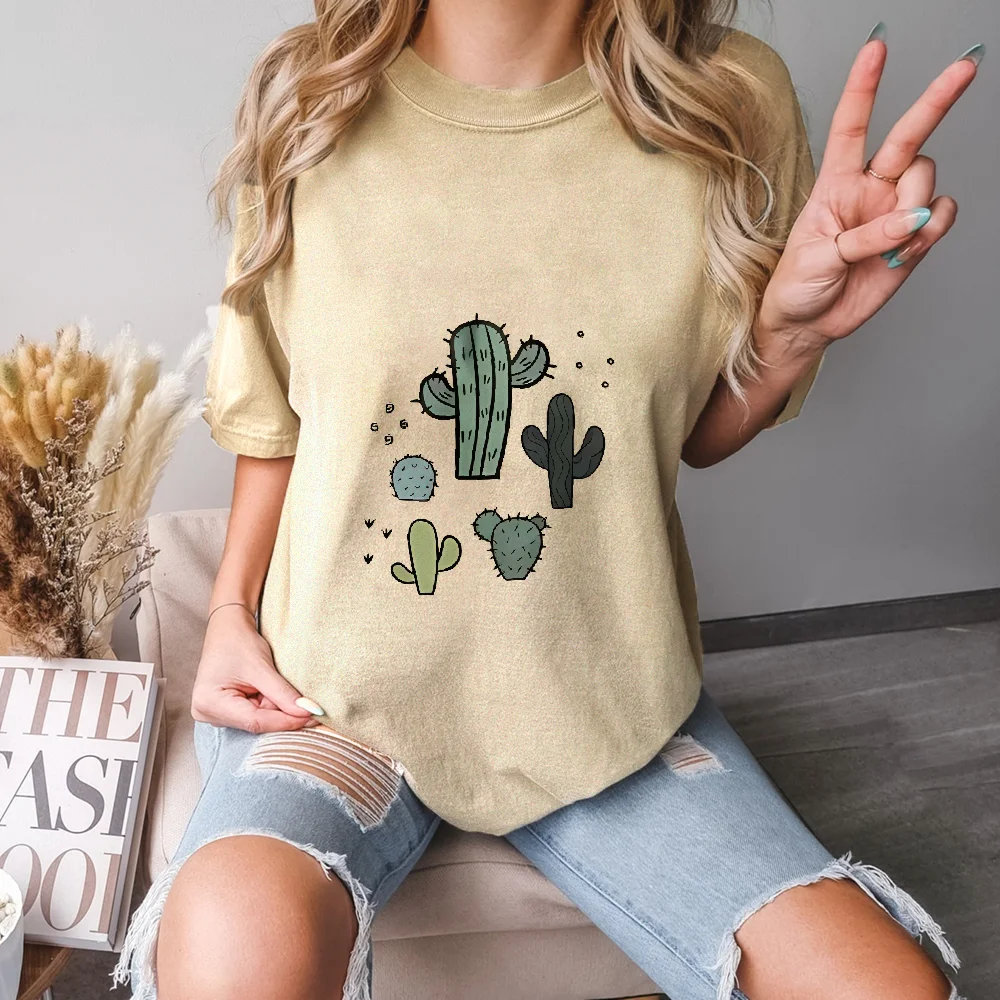 

Casual T-Shirt T-Shirt Cactus Print Round Neck Relaxed Fit Tee Daily for Summer Woman Clothing Women's Fashion Short Sleeve