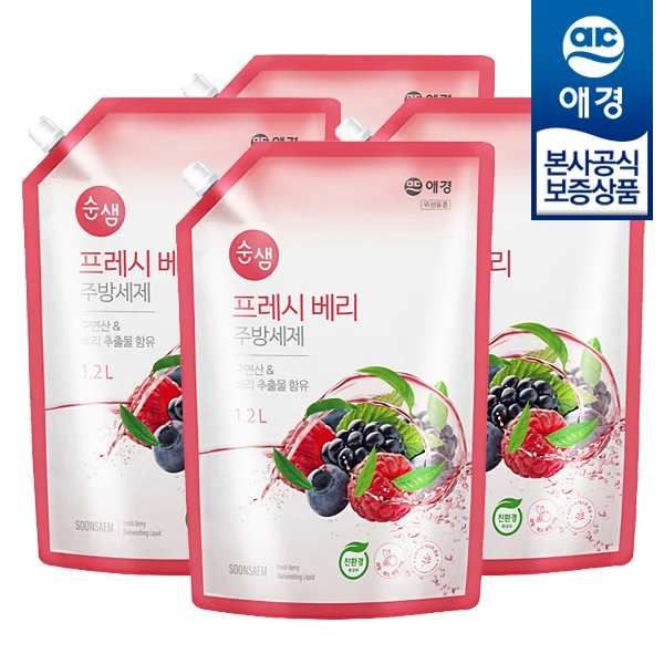 [Aekyung] Sunsam Fresi Kitchen Refillable Berry Refillable 1.2L x 4 pieces