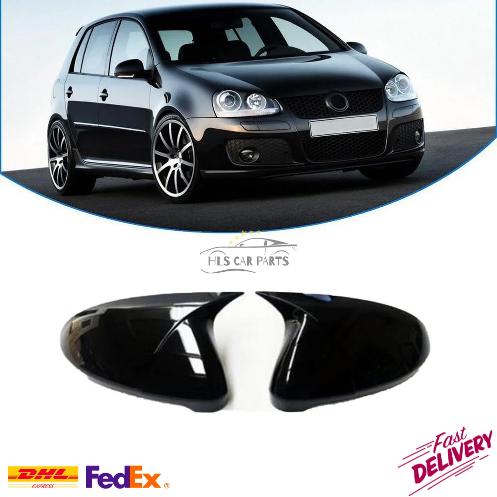 Bat Style Mirror Cover for Golf 5 VW 2003-2009 GTI R32 Car Accessories Shiny Piano Black Tuning Auto Sport Design TSI TDI FSI