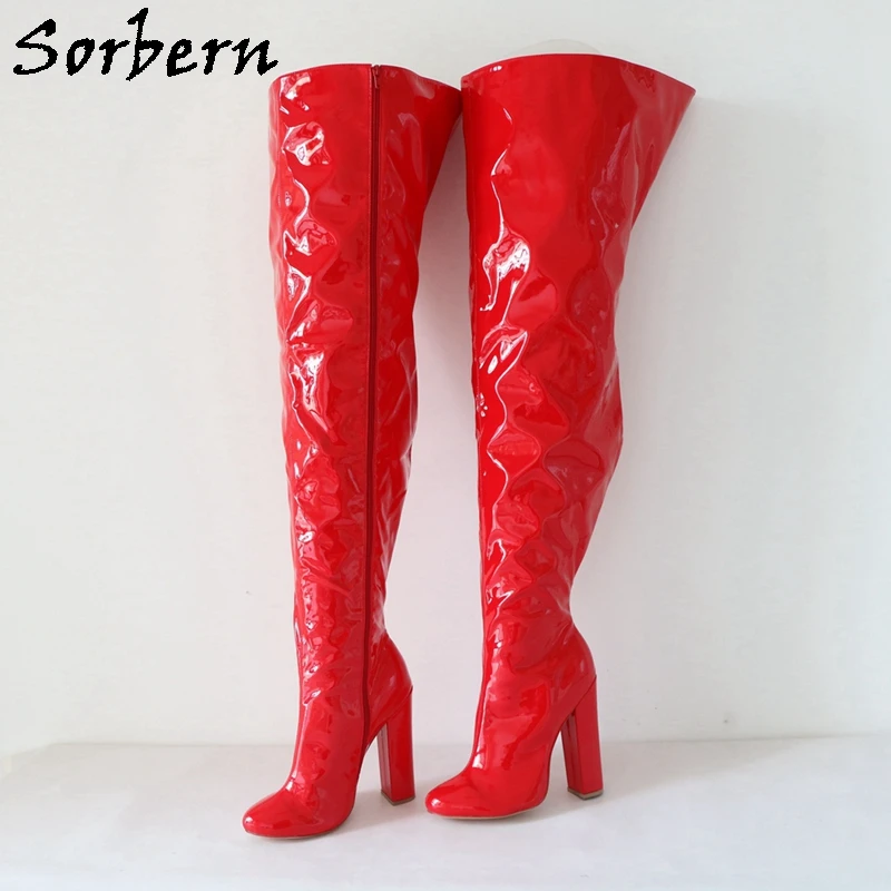 

Sorbern Red Wide Fit Thigh High Boots Women For Sale Block High Heels Size EU33-48 Long Boot Custom Wide Calf Unisex Shoes